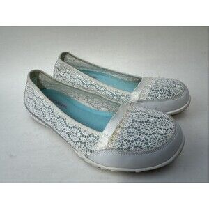 Skechers Women Sz 8.5 White Relaxed Fit Memory Foam Sneaker Slip On Shoes